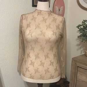 Floral Lace Mesh Layering Top-Color Coffee